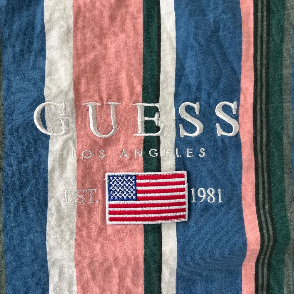 Guess Jeans Striped Logo Tee Men Sz L | 90s Retro 100% Cotton Graphic Shirt - Picture 2 of 6